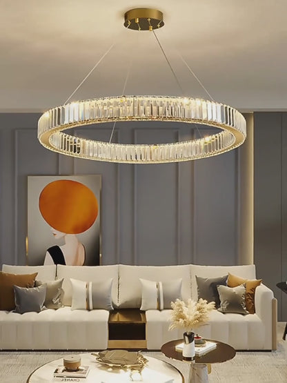 Ring Hanglamp - Goud - 60 cm - Luxe Kristal Kroonluchter - Woonkamerlamp