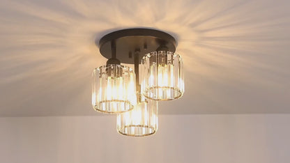 Moderne Kristallen Kroonluchter - 3 Kop Crystal Plafondlamp - K9-Kristal - E27 - Zwart - Verlichting - Plafonnière