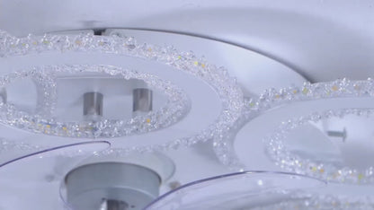 6 Ringen Kristallen Plafondventilator - Wit - 6 Snelheden - Smart lamp - Dimbaar Met Afstandsbediening & APP - Moderne Cirkel Ventilator Licht - Crystal Kroonluchter Ventilator