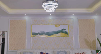 3 Ring Crystal Ventilator Lamp - Met Afstandsbediening - Stille Ventilator - 106 cm - Chroom - Timer - Woonkamerlamp Ventilator - Moderne Plafond Ventilator Lamp - Kroonluchter Ventilator