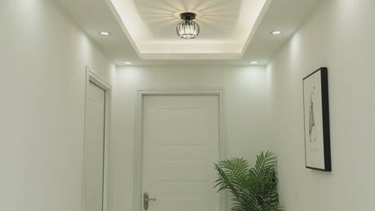 Moderne Kristallen Plafondlamp - LED Rond Kristallen - Kroonluchter - Zwart - Gangpad of Hal Lamp - Crystal Led Lamp - Plafoniere