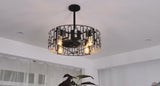 
LuxiLamps - Modern Crystal Cage Fan - Ceiling Fan - 6 Speeds - Black - 50 cm - With Remote Control - Chandelier Fan - Living Room Lamp