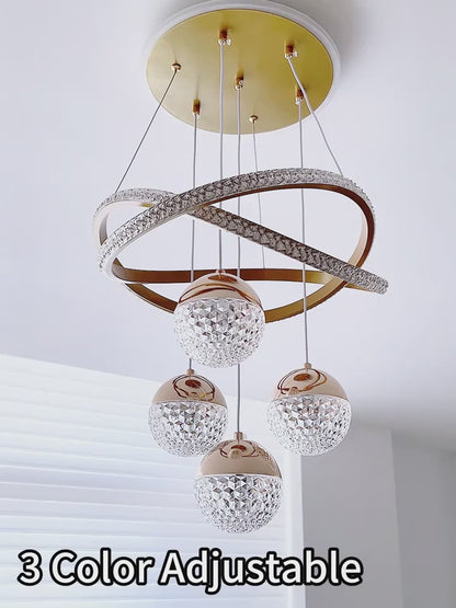 LuxiLamps - 4 Balls Hanging Lamp - Chandelier Living Room - Gold - Modern Lamp - 40 cm - Hanging Lamp