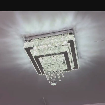 LuxiLamps - Kristallen Kroonluchter - LED Plafondlamp - Chroom Kroonluchter - 2 Lagen - Dimbaar Met Afstandsbediening & APP - Verlichting - Keuken - Slaapkamer - Woonkamer - Plafondverlichting