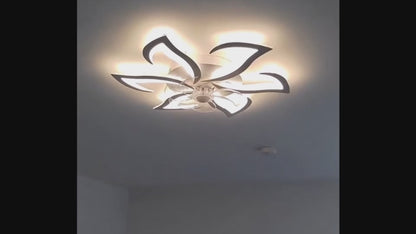 LuxiLamps - 6 Lotus Fan Lamp - Ceiling Fan - Smart Lamp - With Dimmer - 6 Modes Fan - Kitchen Lamp - Living Room Lamp - Modern Lamp