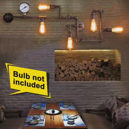 LuxiLamps - Water Pipe Wall Lamp - Industrial Vintage Wall Lighting - 5 Lamps - Sweep Gold - 95 cm - Modern Wall Lamp