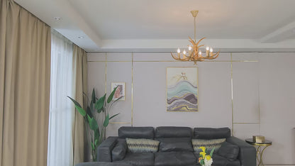 Houten Chandelier - 6 Arm Hout Kroonluchter - Herten Hoorn Stijl - 75 cm - Hanglamp - Woonkamerlamp - Moderne lamp