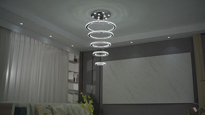 Kristallen Hanglamp - 5 Ringen Kroonluchter - Crystal Led Hanglamp - 3 Kleuren - Woonkamerlamp - Moderne lamp - Hanglamp