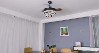 3 Ring Crystal Ventilator Lamp - Met Afstandsbediening - Stille Ventilator - 106 cm - Zwart - Timer - Woonkamerlamp Ventilator - Moderne Plafond Ventilator Lamp - Kroonluchter Ventilator