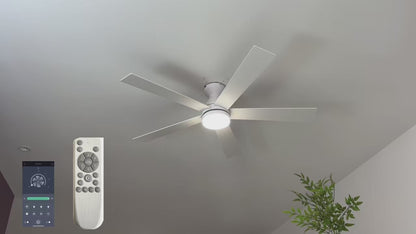 LuxiLamps | 5 Blad Plafondventilator | Met Afstandsbediening | 6 Standen | Geheugenfunctie | Wit/Bruin | Ventilator | 132 cm | Dimbaar | Woonkamerlamp | Moderne lamp
