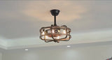 
LuxiLamps - Cage Fan - Modern Ceiling Fan - Black/Brown - 3 Speeds - 50 cm - Dimmable With Remote Control - Chandelier Fan - Living Room Lamp