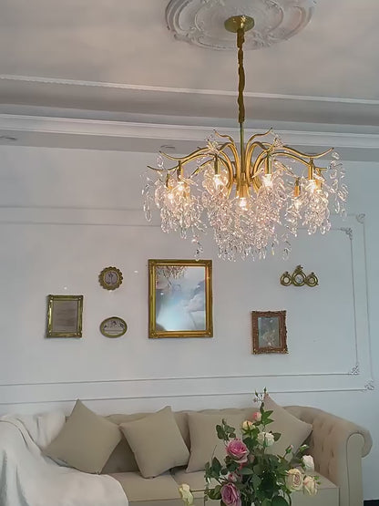 LuxiLamps - 9 Arm Kristallen Kroonluchter - Crystal Chandelier - Goud - Hanglamp - Woonkamerlamp - Moderne lamp - Plafonniere