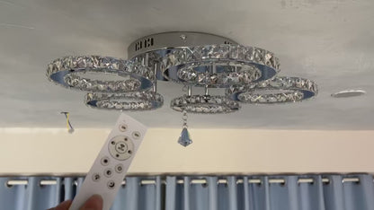 LuxiLamps - 5 Heads Plafonnière - Dimbaar Met APP & Afstandsbediening - Moderne 5 Ringen Chroom Kroonluchter - Verlichting - LED Crystal Plafondlamp - 50W