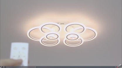 8 Ringen Plafondlamp - Kroonluchter - Wit - Dimbaar Met Afstandsbediening & App - Woonkamerlamp - 85 cm - LED Ringen Plafondlamp - 100W