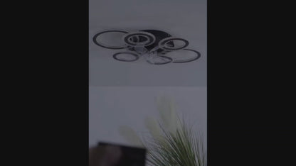 6 Ringen Kristallen Plafondventilator - Zwart - 6 Snelheden - Smart lamp - Dimbaar Met Afstandsbediening & APP - Moderne Cirkel Ventilator Licht - Crystal Kroonluchter Ventilator