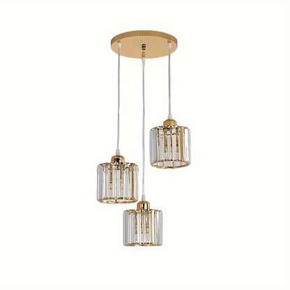 LuxiLamps - 3 Ronde Kristallen Hanglamp - Gouden Kroonluchter - E27 - Voor Keuken Of Eetkamer - Moderne Hanglamp