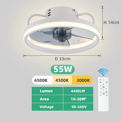 Fan Lamp - Ceiling Fan - White - Smart Lamp - With Dimmer - 3 Modes Fan - Kitchen Lamp - Living Room Lamp - Modern Lamp