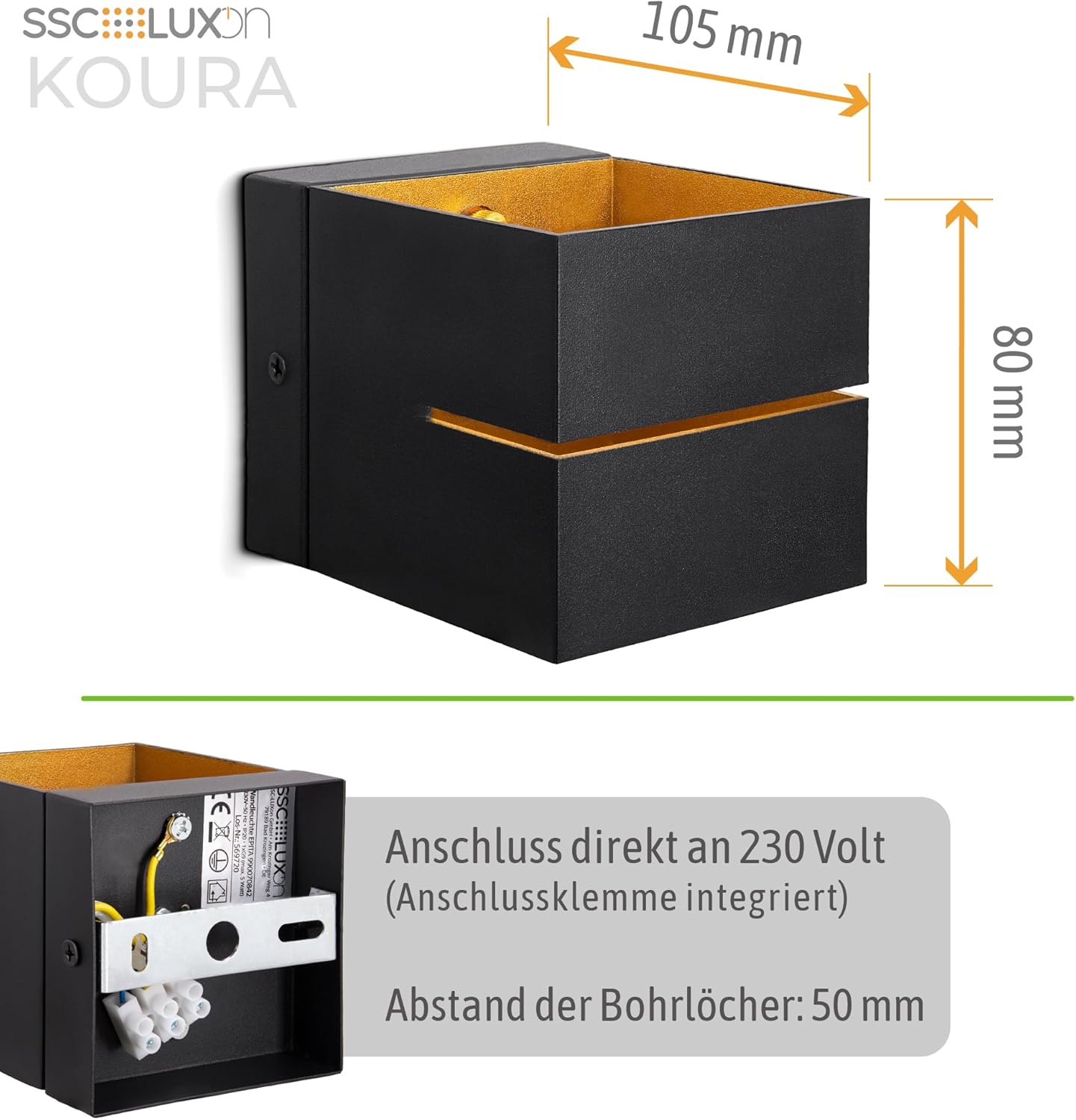 LuxiLamps - Led Wandlamp - Moderne Wandverlichting - Met Lichtgleuf - Goud/Zwart - Hal lamp - G9 - Trappenhuis - 16 cm