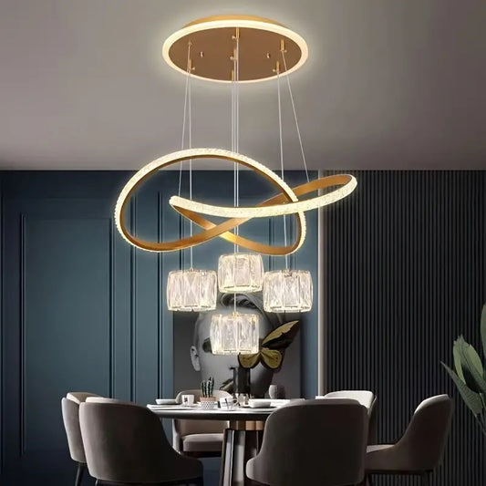 LuxiLamps - Curly Pendant Lamp - 4 Balls Pendant Lamp - Living Room Lamp - Gold - 3 Modes Light Color - Modern Lamp - 42 cm - Chandelier