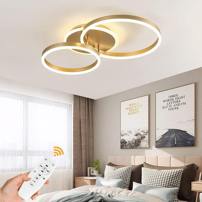 2 Ring LED Ceiling Lamp - Gold - Modern Lamp - Cold White - 52 cm - Living Room Lamp - Modern Gold LED Lamp - Ceiling Lamp 