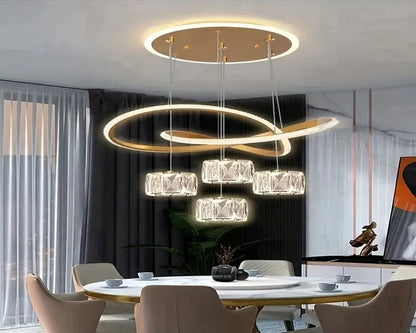 LuxiLamps - Curly Pendant Lamp - 4 Balls Pendant Lamp - Living Room Lamp - Gold - 3 Modes Light Color - Modern Lamp - 42 cm - Chandelier