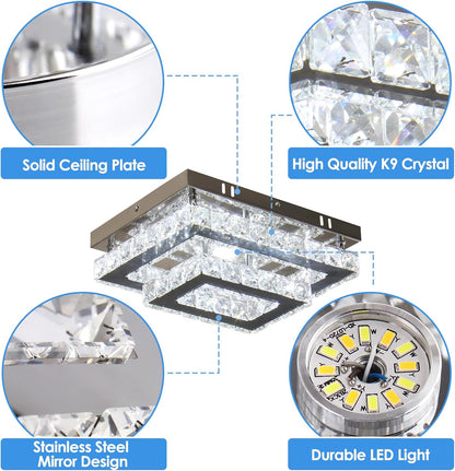 LuxiLamps - Kristallen Plafondlamp - LED - Kristallen - K9 Chroom Kroonluchter - Met Afstandsbediening - Dimbaar - Verlichting - Keuken - Slaapkamer - Woonkamer - Plafoniere