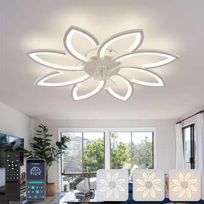 LuxiLamps - 8 Sterren Plafondlamp Met Ventilator - Wit - Met Afstandsbediening - Smart lamp - Dimbaar Met App - 6 Standen Ventilator - Woonkamerlamp - Moderne lamp - Plafoniere