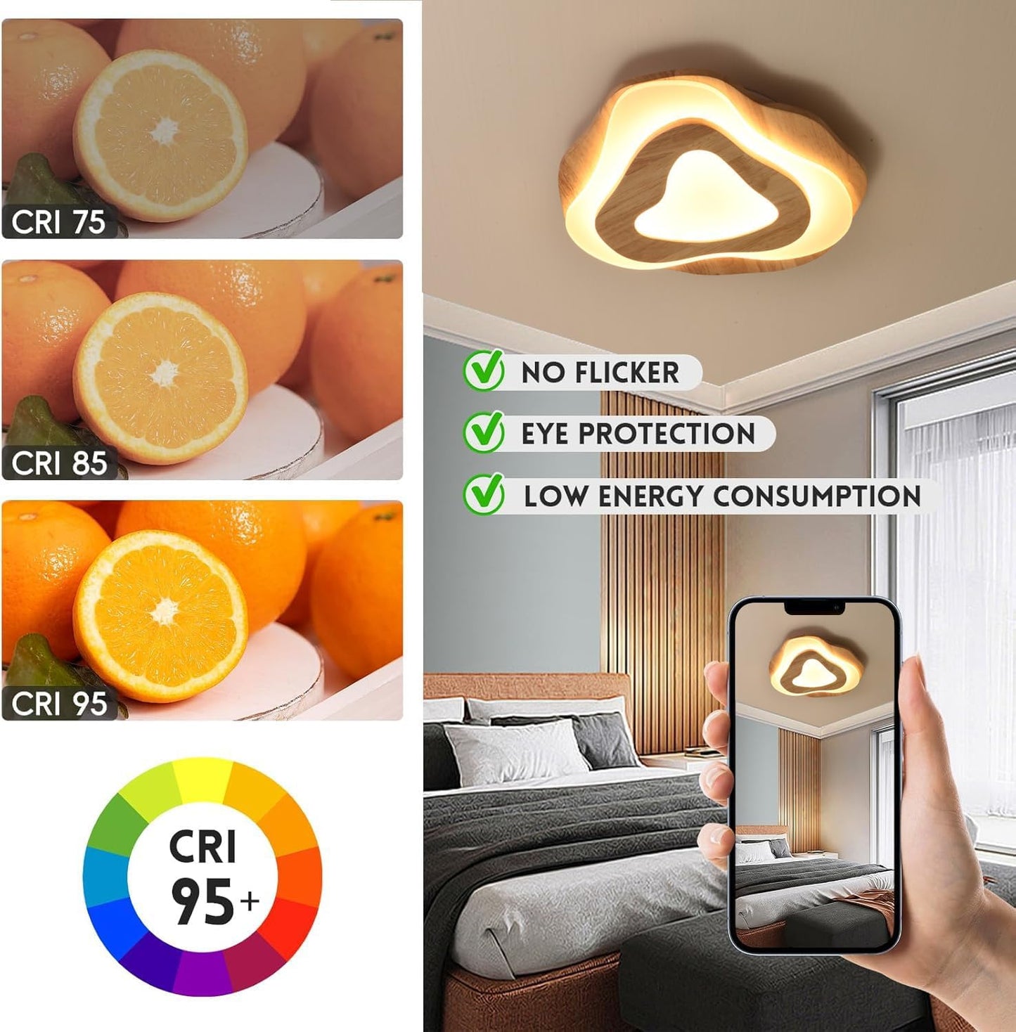 LuxiLamps - Houten Plafondlamp - LED Wolken Model - 40 cm - Dimbaar Met Afstandsbediening - 2800lm - Moderne Woonkamer Lamp - 35W