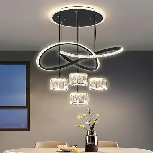 LuxiLamps - Curly Pendant Lamp - 4 Balls Pendant Lamp - Living Room Lamp - Black - 3 Modes Light Color - Modern Lamp - 42 cm - Chandelier