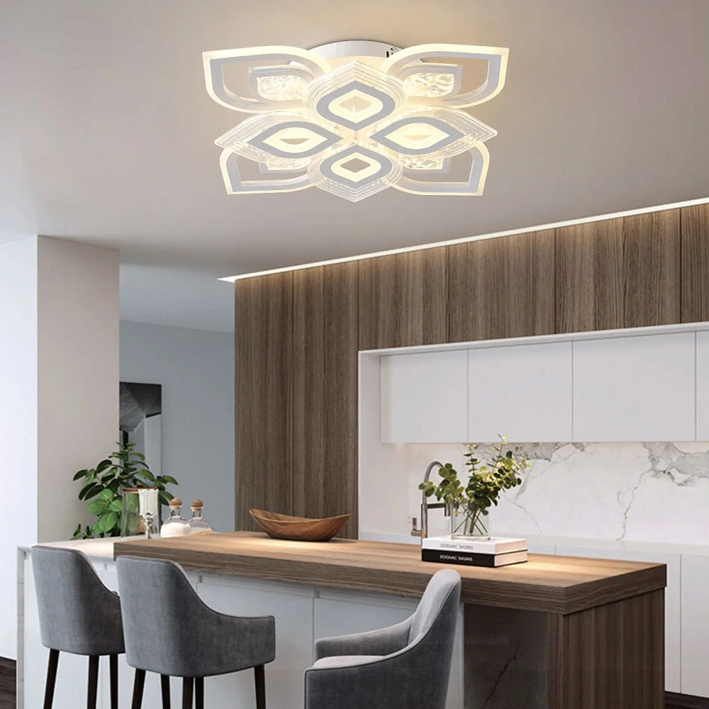 Sfeervolle LED Plafondverlichting - Artistiek Design - Dimbaar 3000K-6500K - 69 cm - Wit - Kristal Kroonluchter - Plafonniere - Moderne Woonkamerlamp