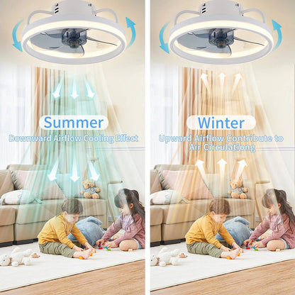 Fan Lamp - Ceiling Fan - White - Smart Lamp - With Dimmer - 3 Modes Fan - Kitchen Lamp - Living Room Lamp - Modern Lamp