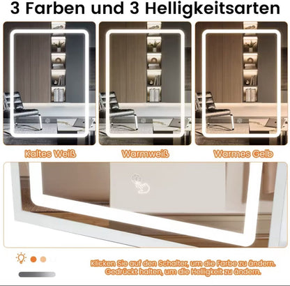 Moderne Witte Make-up tafel met Instelbare LED Verlichting - Kaptafel met Spiegel, 4 Laden - Met Slot en Aanpasbare Planken - Stijlvolle Opslag voor Make-up