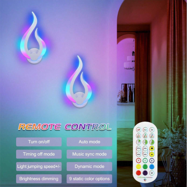 Vlammen Wandlamp - RGB - Moderne Wandlamp - Met Afstandsbediening - Muurlamp - Woonkamer - LED - 12w