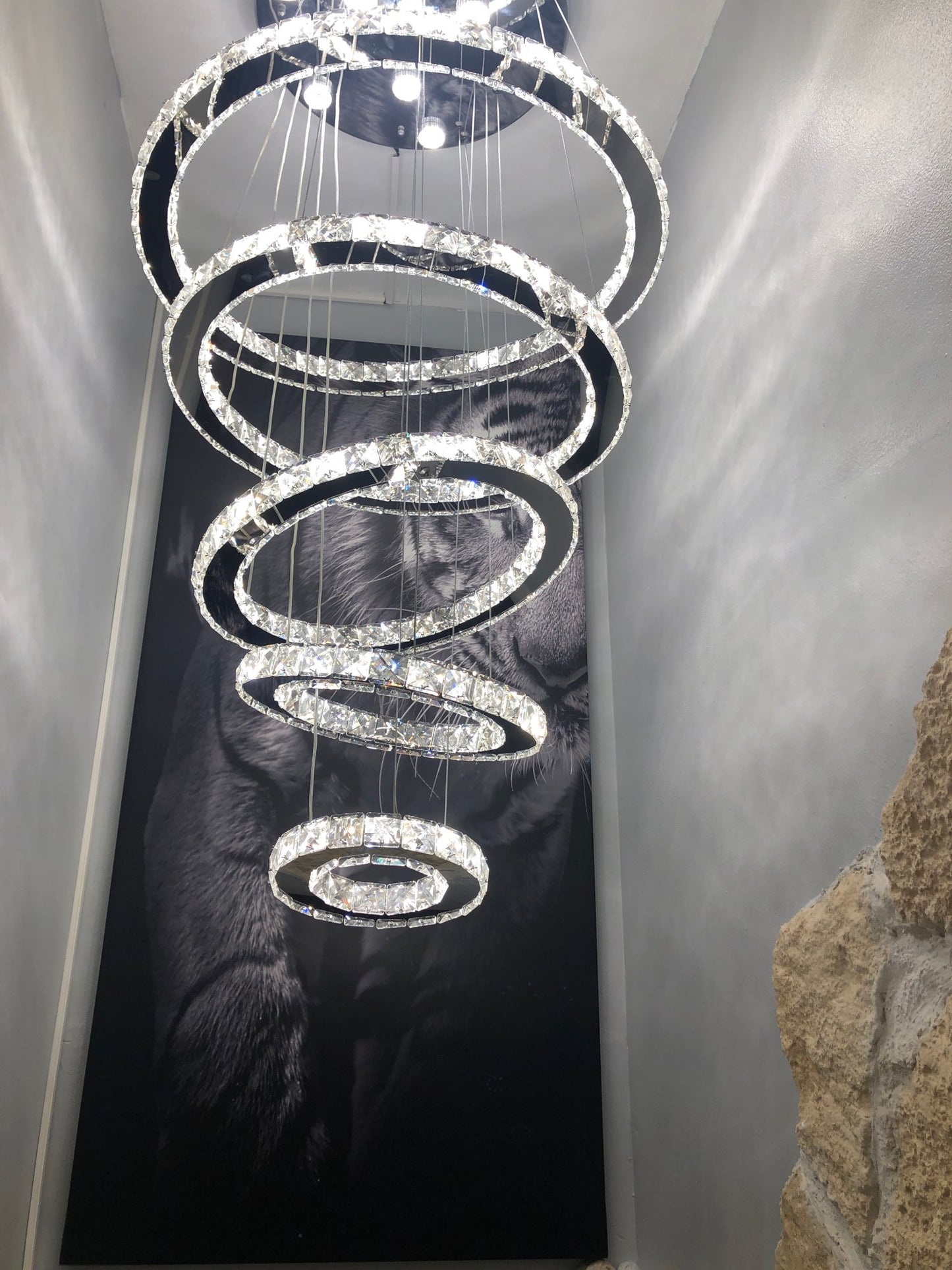 Kristallen Hanglamp - 5 Ringen Kroonluchter - Crystal Led Hanglamp - 3 Kleuren - Woonkamerlamp - Moderne lamp - Hanglamp