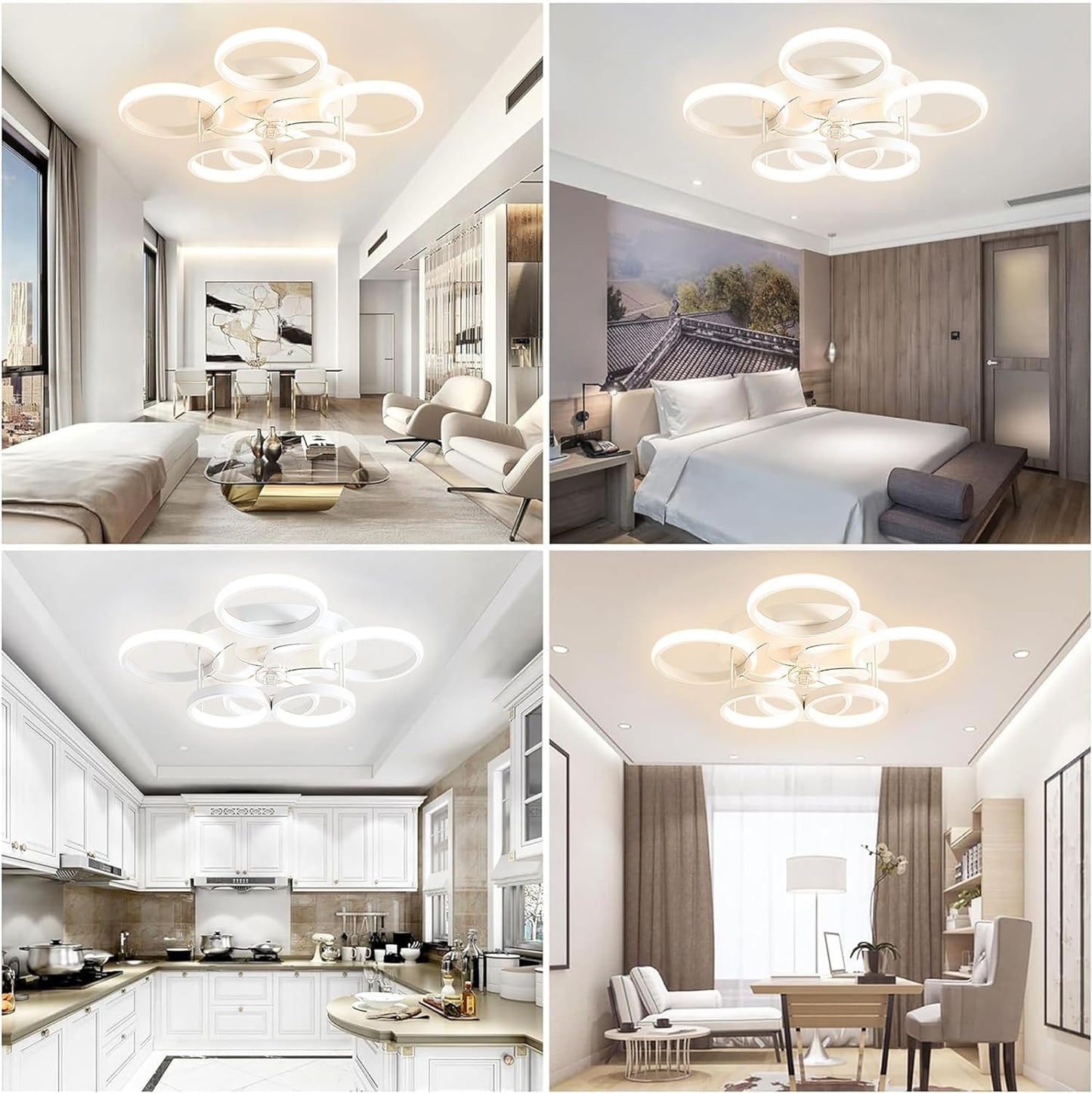 LuxiLamps - 6 Cirkel Plafondventilator - Wit - 6 Snelheden - Dimbaar Met Afstandsbediening en APP - Moderne Smart Lamp Ventilator