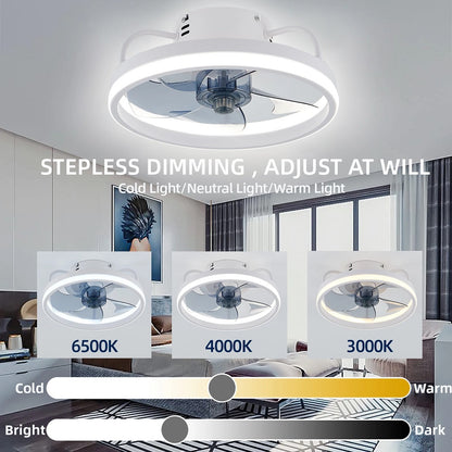 Fan Lamp - Ceiling Fan - White - Smart Lamp - With Dimmer - 3 Modes Fan - Kitchen Lamp - Living Room Lamp - Modern Lamp