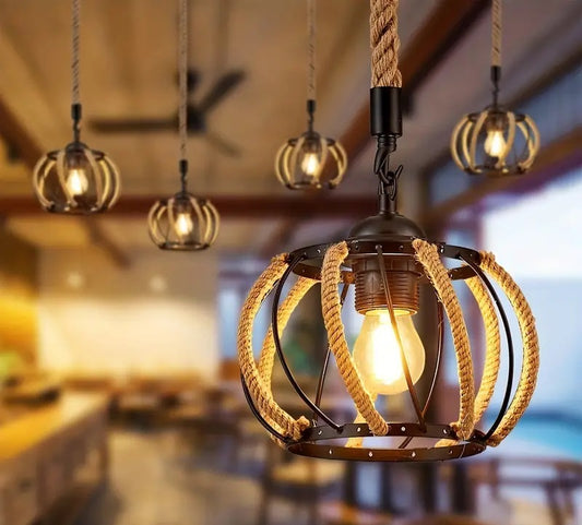 Pendant Lamp - Vintage Rope Lamp - For Living Room or Dining Room - Chandelier - Adjustable - Modern Pendant Lamp