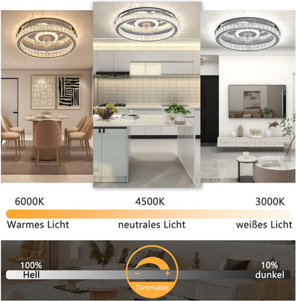 Ventilator Lamp - Plafondventilator - Chroom - Smart Lamp - Dimbaar - 6 Standen - Crystal Ventilator - Keuken Lamp - Woonkamerlamp - Moderne lamp