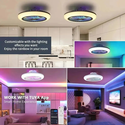 LED RGB Ventilator Lamp - Smart Lamp - Plafondventilator - RGB - 12 Kleuren - Dimbaar - 45 cm - 6 Standen - Plafondventilator - Woonkamerlamp - Moderne Lamp