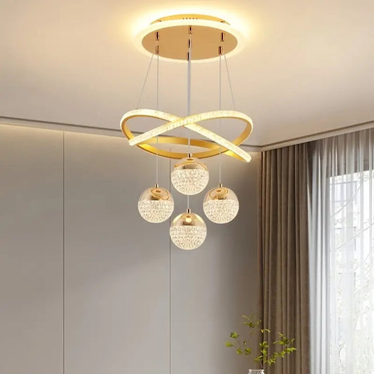 LuxiLamps - 4 Balls Hanging Lamp - Chandelier Living Room - Gold - Modern Lamp - 40 cm - Hanging Lamp