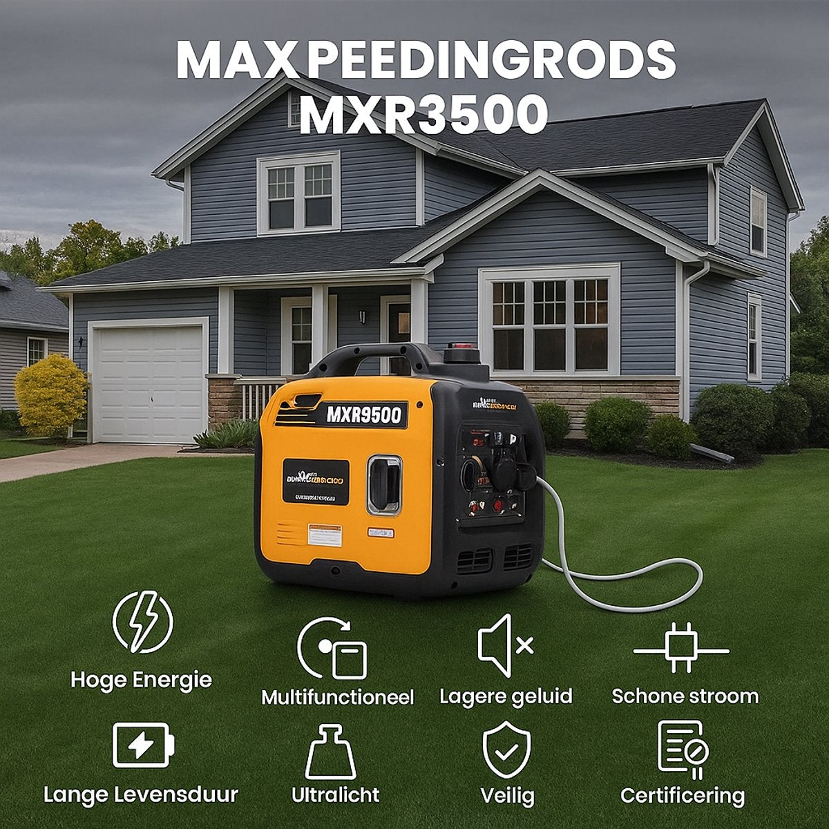 Superstille Inverter Stroomgenerator 3300 W - Benzine, 4-Takt - Met USB en 230V Stopcontacten - Noodstroomaggregaat voor Camping, Reizen en Oorlogsnood