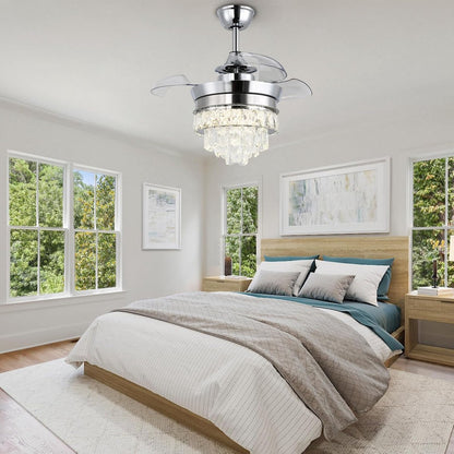 Hanglamp Ventilator - Chroom - 3 Blad - Dimbaar Met Afstandsbediening - 55 cm - 6 Standen - Woonkamer Ventilator Lamp - Plafondventilator - 22 inch