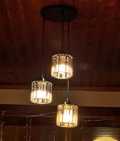 LuxiLamps - 3 Ronde Kristallen Hanglamp - Zwart Kroonluchter - E27 - Voor Keuken Of Eetkamer - Moderne Hanglamp