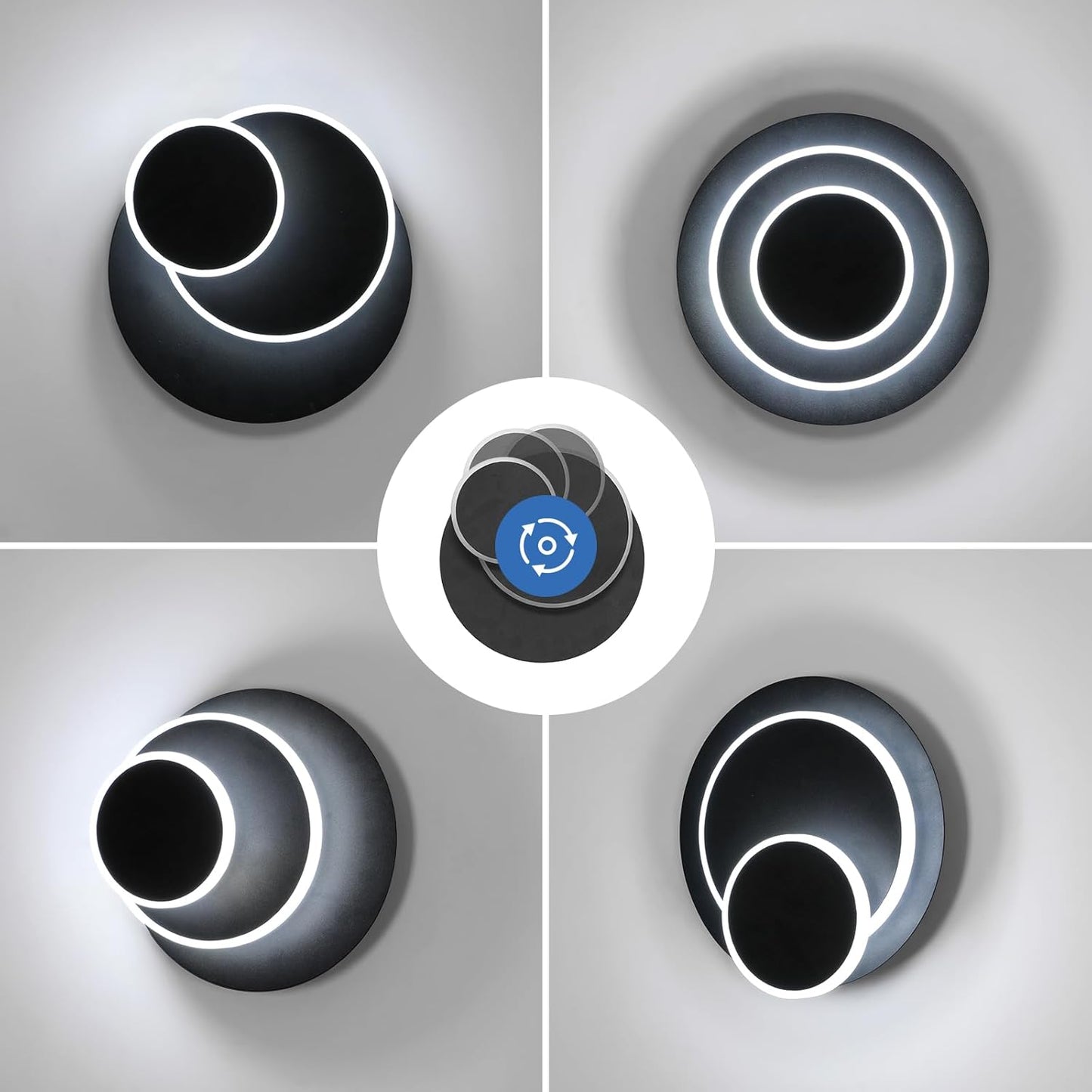 LuxiLamps - Led Wandlamp - 350 ° Draaibaar - Moderne Wandlamp - Zwart - Wall Lamp - LED Muurverlichting