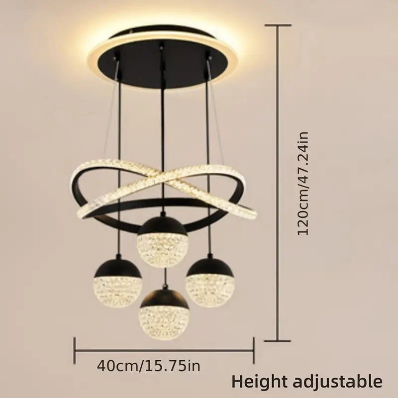 LuxiLamps - 4 Balls Hanging Lamp - Chandelier Living Room - Black - Modern Lamp - 40 cm - Hanging Lamp