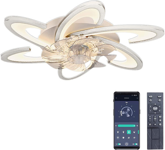 LuxiLamps - 6 Wing Ceiling Fan - Smart Lamp - Dimmable - White - 6 Settings - Living Room Lamp Fan - Chandelier Fan - Fan Lamps - 67 cm