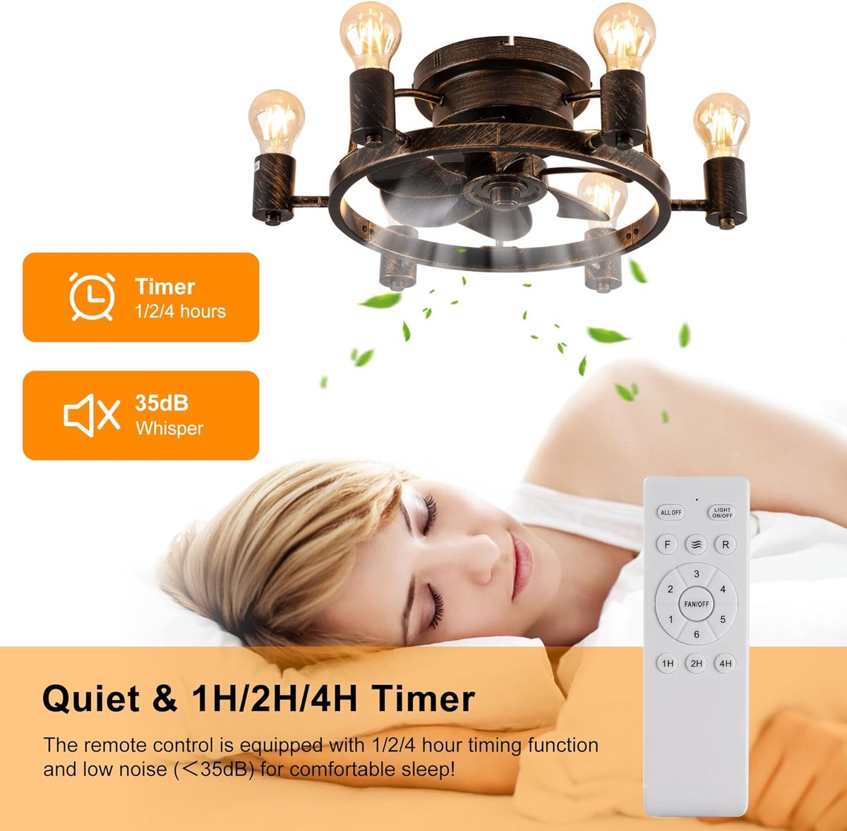 Industriële Retrostijl Plafondventilator - Ventilator Lamp - Smart Lamp - Dimbaar - 6 Standen - Moderne lamp - 6 Lampen - Bruin