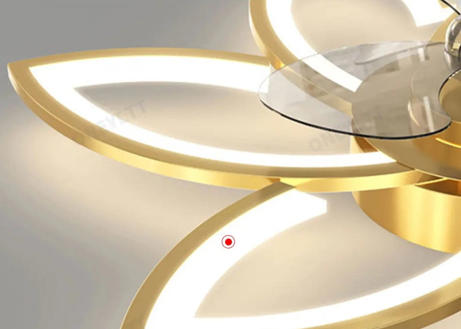 LuxiLamps - 6 Sterren Plafondlamp Met Ventilator - Goud - Met Afstandsbediening - Smart lamp - Dimbaar Met App - 6 Standen Ventilator - Woonkamerlamp - Moderne lamp - Plafoniere