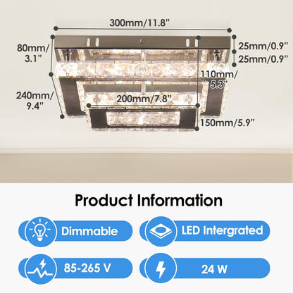 LuxiLamps - Kristallen Plafondlamp - LED - Kristallen - K9 Chroom Kroonluchter - Met Afstandsbediening - Dimbaar - Verlichting - Keuken - Slaapkamer - Woonkamer - Plafoniere