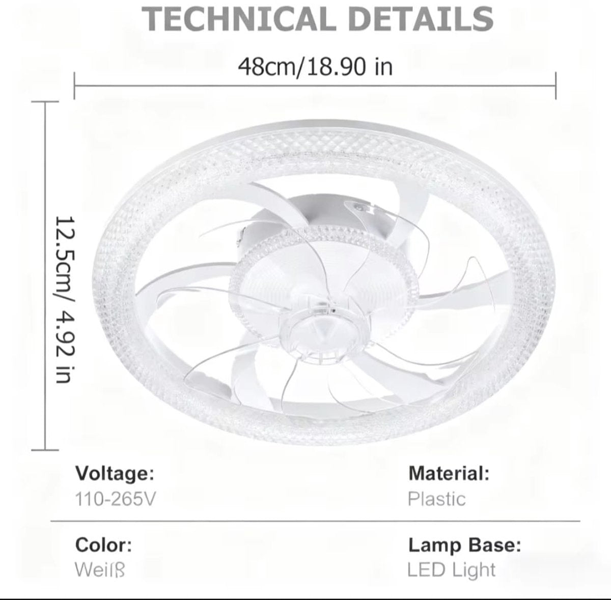 RGB Plafondventilator - Met Speaker - Dimbaar Met Afstandsbediening - 12 Kleuren - 60W - RGB Muziek Ventilator - Woonkamerlamp - Kroonluchter Ventilator